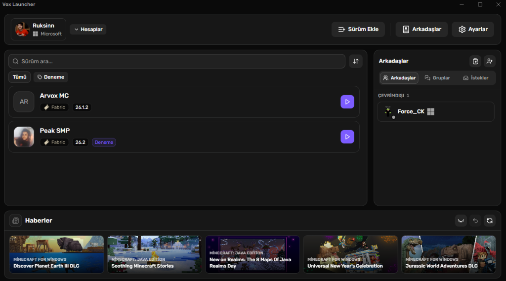Vox Launcher Uygulama Arayüzü
